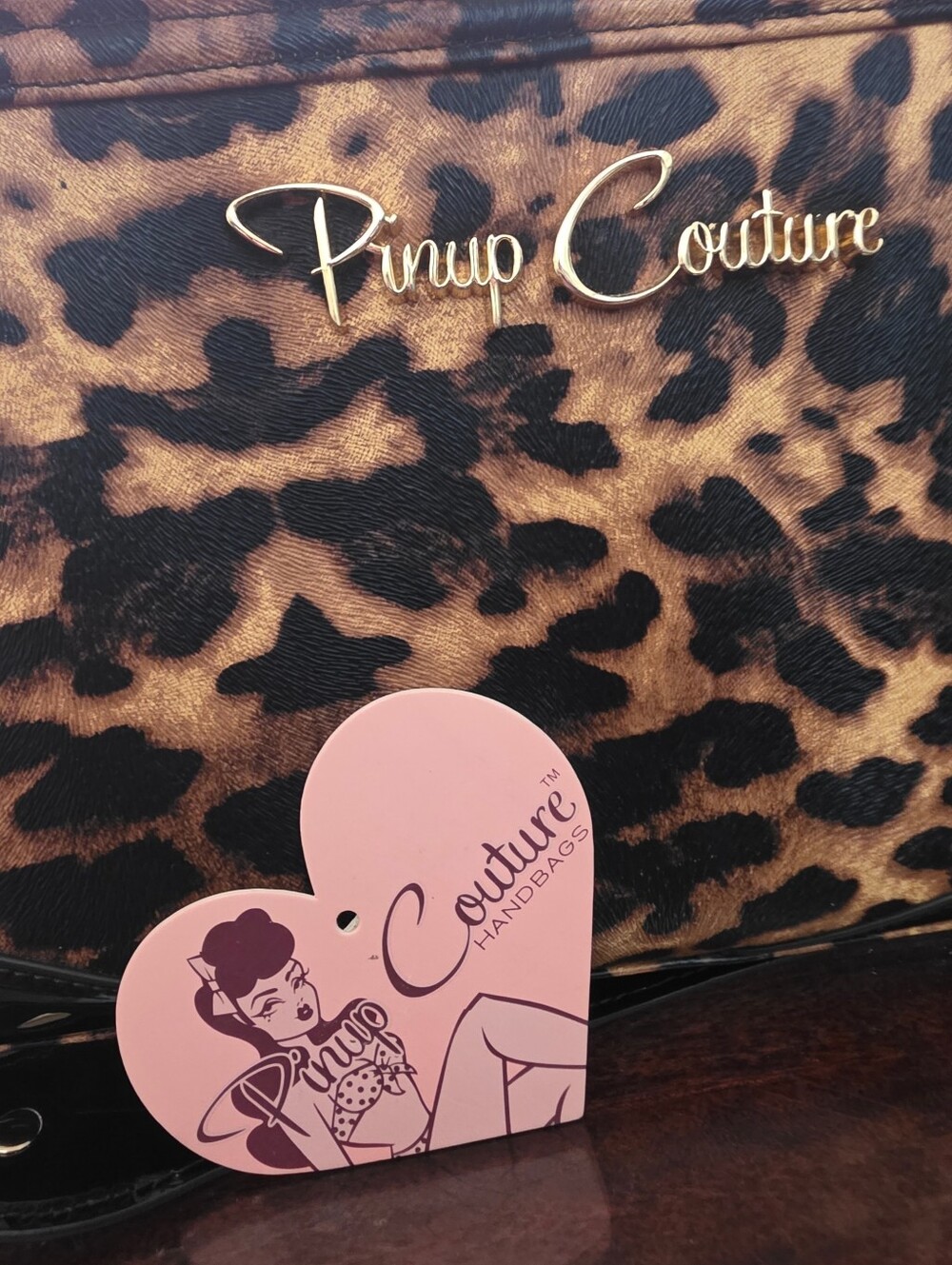 Like New Pinup Couture Leopard Print Shoulder Bag with Patent Leather Black Trim - Picture 3 of 7